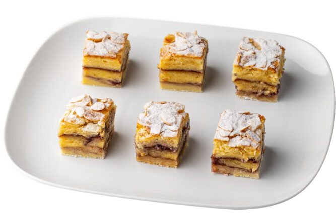 Raspberry Bakewell Cocktail Slice cut